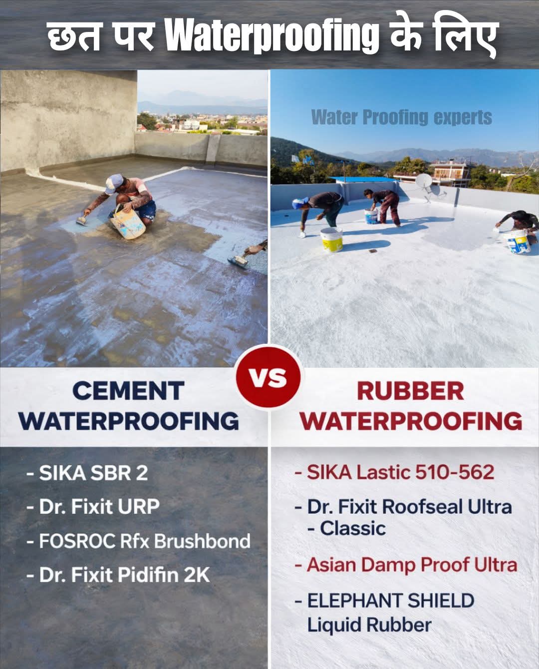 Cement vs Rubber waterproofing comparison — कौन सा बेहतर है?
